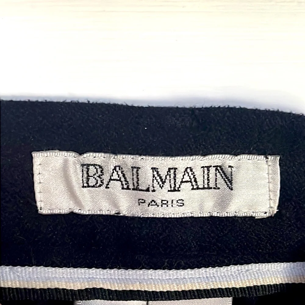 Mens BALMAIN PARIS flannel heavyweight military trouser pants in blue black